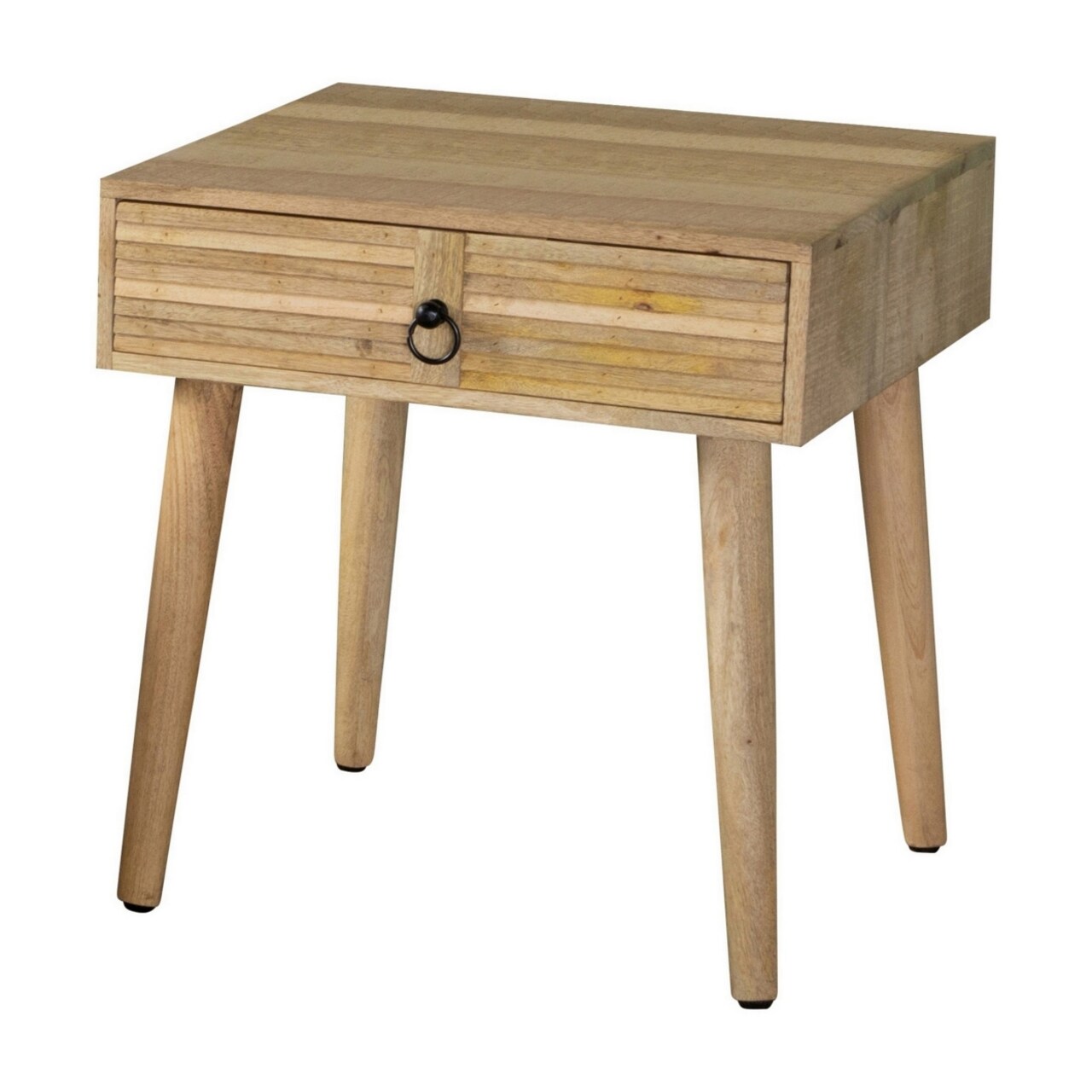 Saltoro Sherpi 24 Inch Square End Table, Natural Brown Mango Wood, Ribbed Plank Design